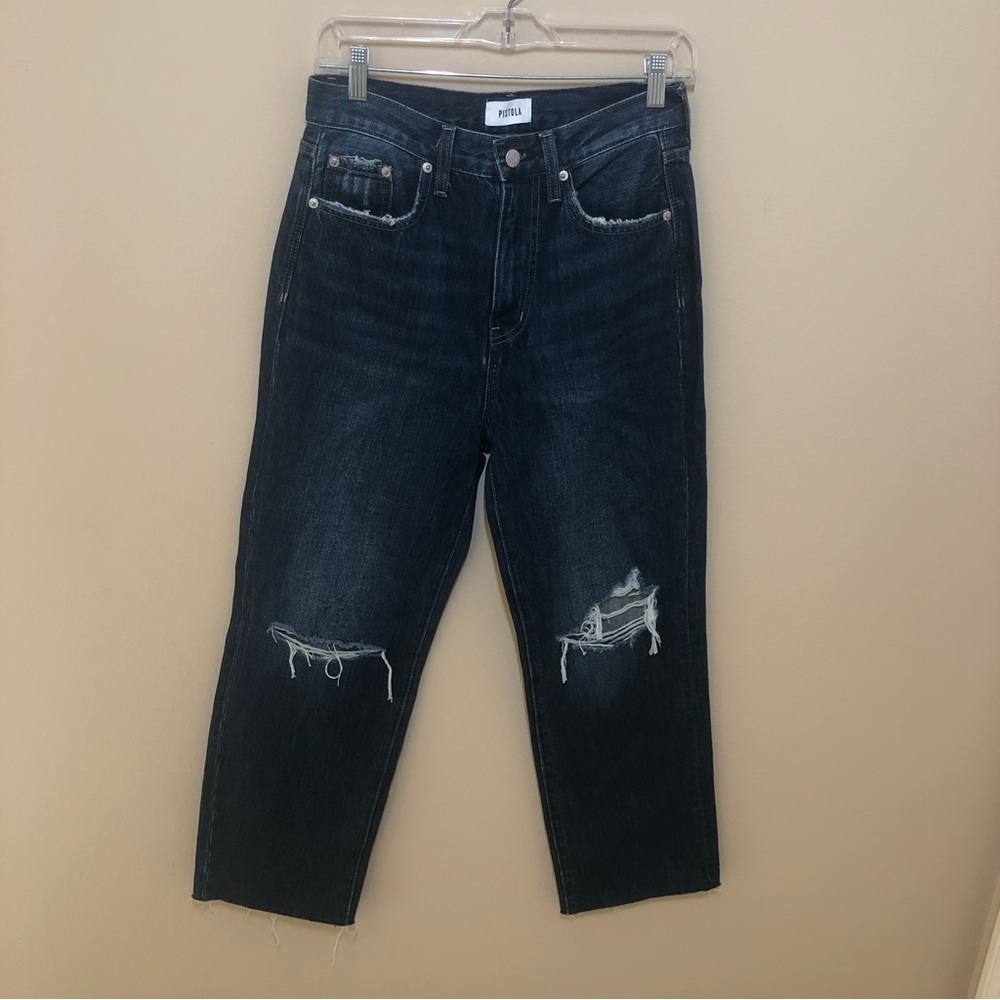 Pistola Cassie super high rise crop straight motive denim jeans distressed